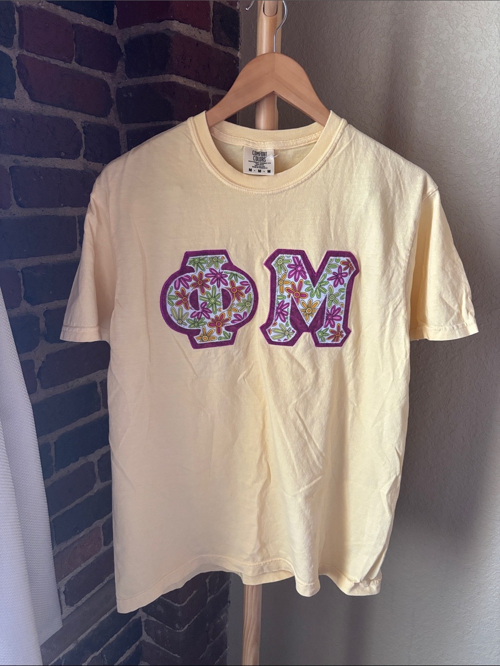 Comfort Colors Phi Mu Women's Short Sleeve Tee with Appliqué Size M